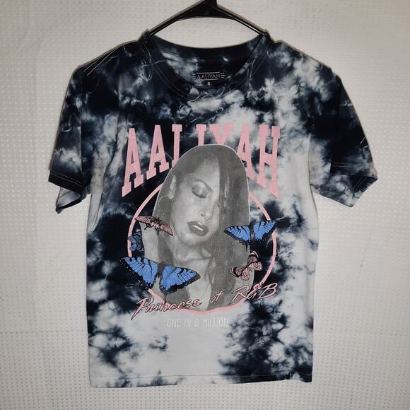 Aaliyah S Tie Dye Graphic T-Shirt Princess of R&B Butterflies One in a Million - Picture 1 of 5